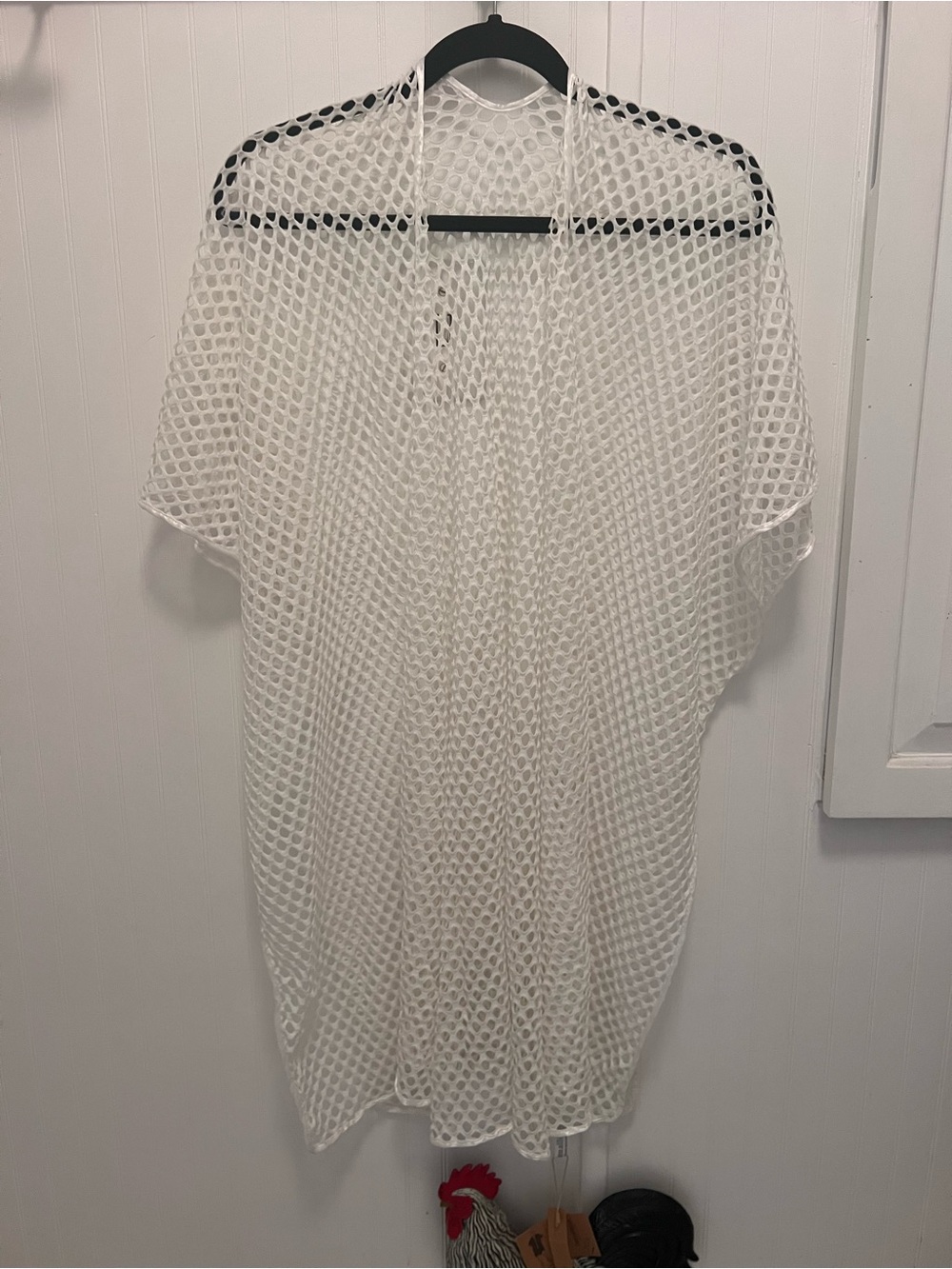Mesh Fishnet Kimono Kaftan Swim Coverup White One Size